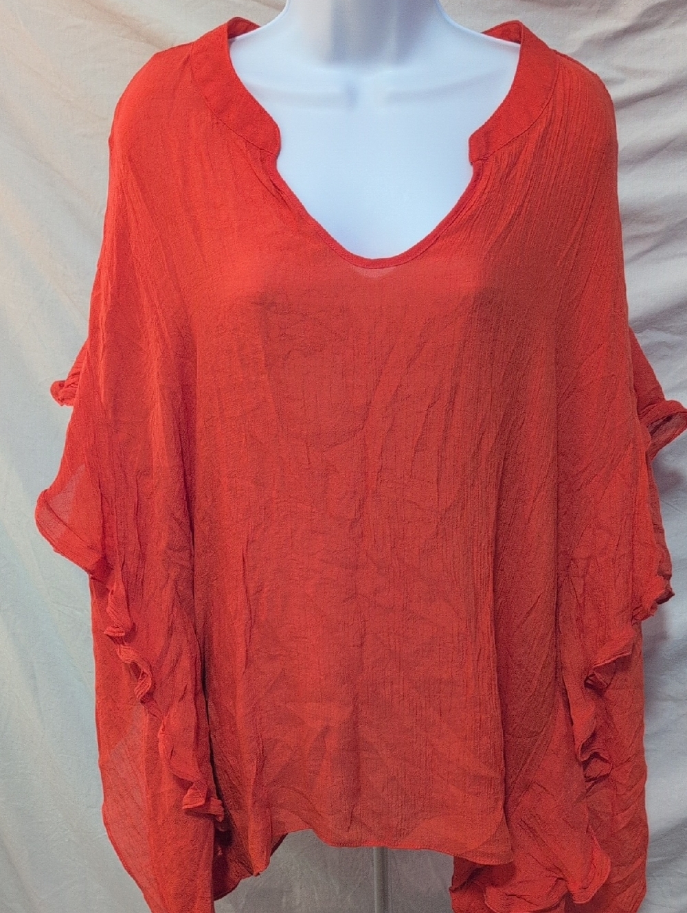 Ashley Stewart Orange Crinkle V-Neck Tunic